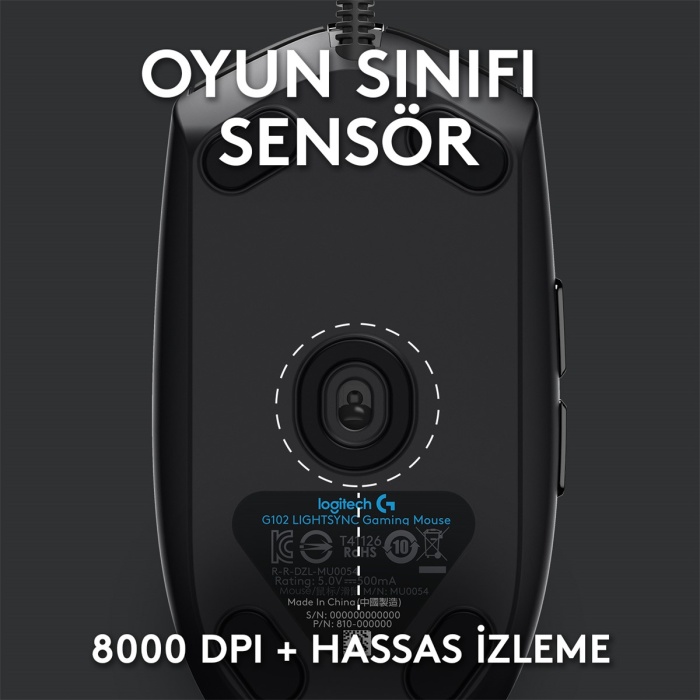 Logitech G G102 LightSync RGB Aydınlatmalı 8.000 DPI Kablolu Siyah Oyuncu Mouse - 910-005823