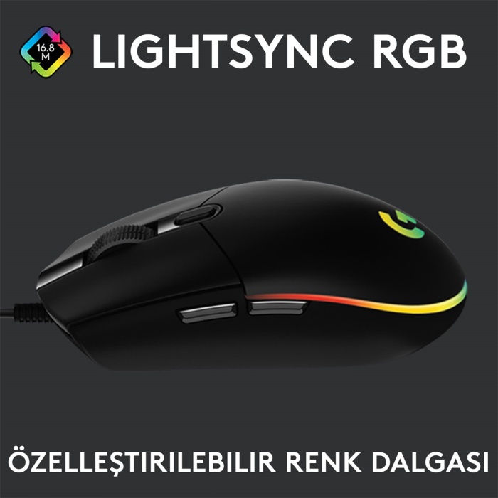 Logitech G G102 LightSync RGB Aydınlatmalı 8.000 DPI Kablolu Siyah Oyuncu Mouse - 910-005823