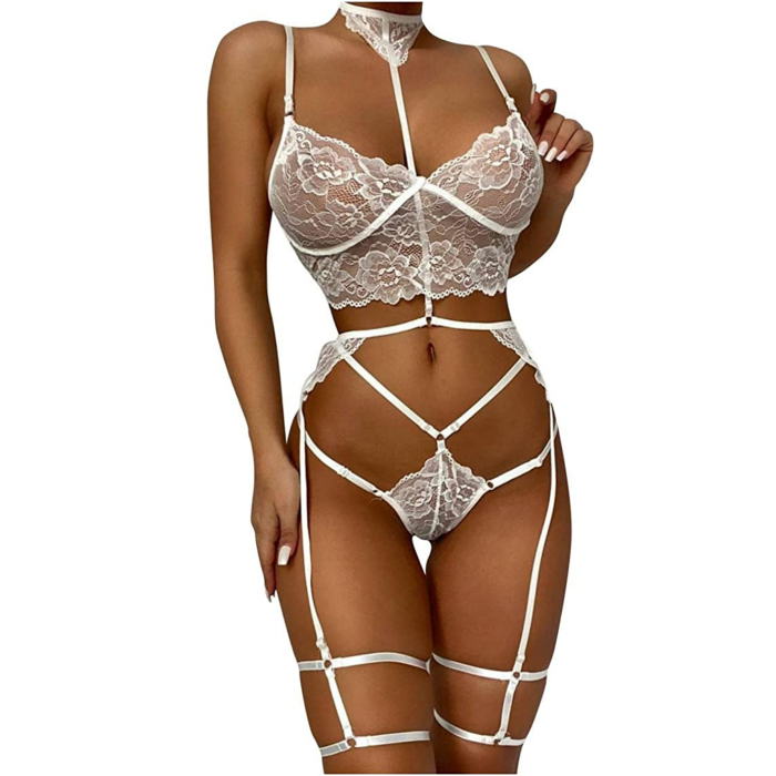Grck Beyaz Dantel Harnes Detaylı Seksi İç Çamaşırı 16018 Beden:L/XL Efsn
