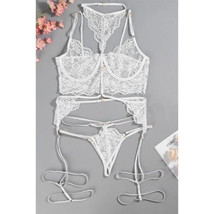Grck Beyaz Dantel Harnes Detaylı Seksi İç Çamaşırı 16018 Beden:L/XL Efsn