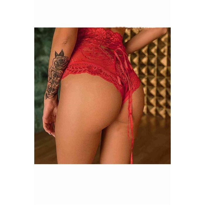 Grck Kırmızı Dantel Yüksek Bel Kurdeleli Fantazi Külot 18004 Beden:L/XL Efsn
