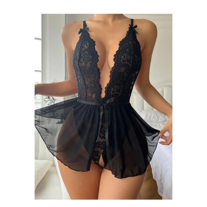 Grck Bella Notte Siyah Özel Bölgesi Açık Zarif Çok Şık Gecelik 15047 Beden:2XL-3XL Efsn