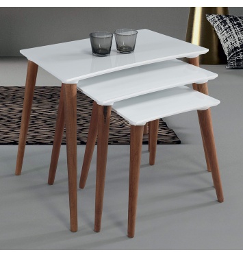 3Lü Beyaz Dikdörtgen Ahşap Zigon Sehpa E3