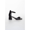 Kadın Kalın 5 cm  topuklu  tek bant yazlık ayakkabı siyah
