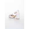 Kadın kalın kısa topuklu papyonlu yazlık ayakkabı beyaz