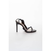 Kadın siyah Bağcıklı 10 cm ince topuklu yazlık ayakkabı