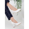 Kadın İnce 7 Cm  Topuklu Arka Detaylı Yazlık Ayakkabı Beyaz