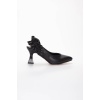 Kadın İnce 7 Cm  Topuklu Arka Detaylı Yazlık Ayakkabı Siyah