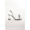 Kadın Şeffaf Özel Topuklu 8 cm Prenses Ayakkabısı Gümüş