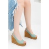 Kadın Dolgu Topuklu Klasik Sandalet Yeşil