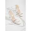Kadın Beyaz Bağcıklı 10 cm ince topuklu  zincir tokalı yazlık ayakkabı