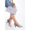 Kadın 7 cm  Günlük Yazlık Ayakkabı  Ve Çanta Kombini Mavi