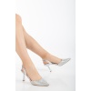 Kadın Sivri Burun Parlak Açık Model Gece Ayakkabısı Gümüş