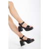 Kadın 8 cm  Yazlık Sandalet Siyah