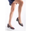 Kadın İthal Desenli Klasik Kısa Topuklu Ayakkabı