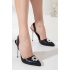 Kadın Şeffaf Tokalı ince yüksek topuklu ayakkabı Siyah cilt