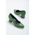 Kadın Klasik Kalın Ökçeli Mat Yeşil 5 CM Stiletto