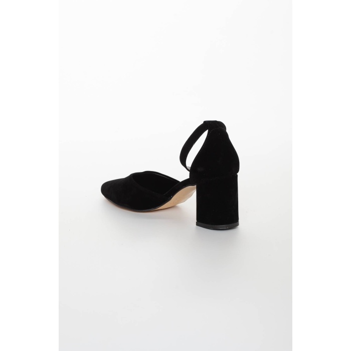 Kadın siyah süet kalın topuklu yazlık ayakkabı chn036