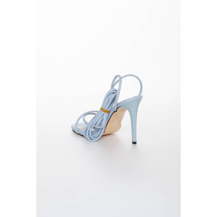 Kadın Mavi Bağcıklı 10 cm ince topuklu yazlık ayakkabı