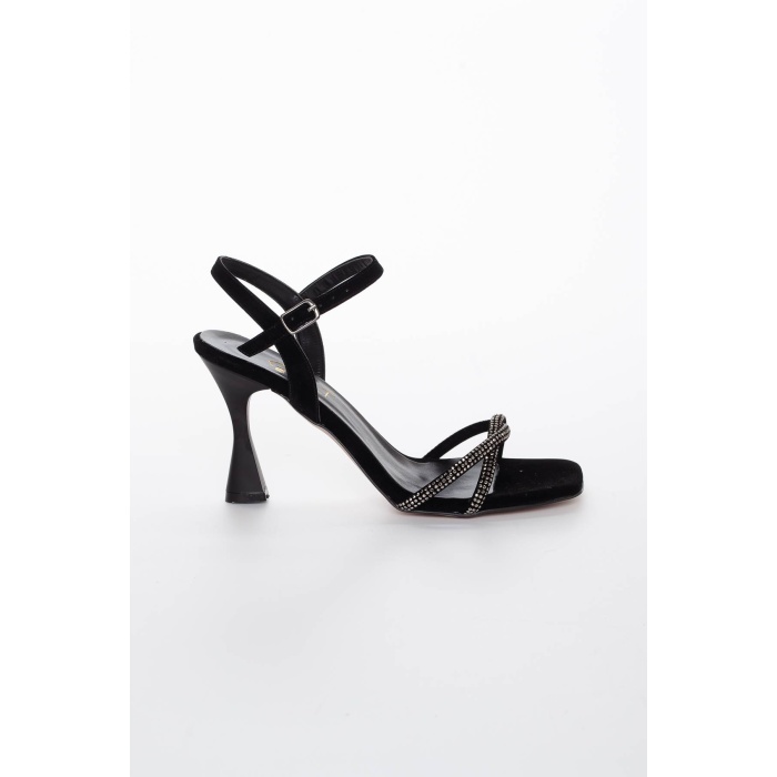 Kadın siyah ince topuklu yazlık taş işlemeli  ayakkabı  ZERAFET