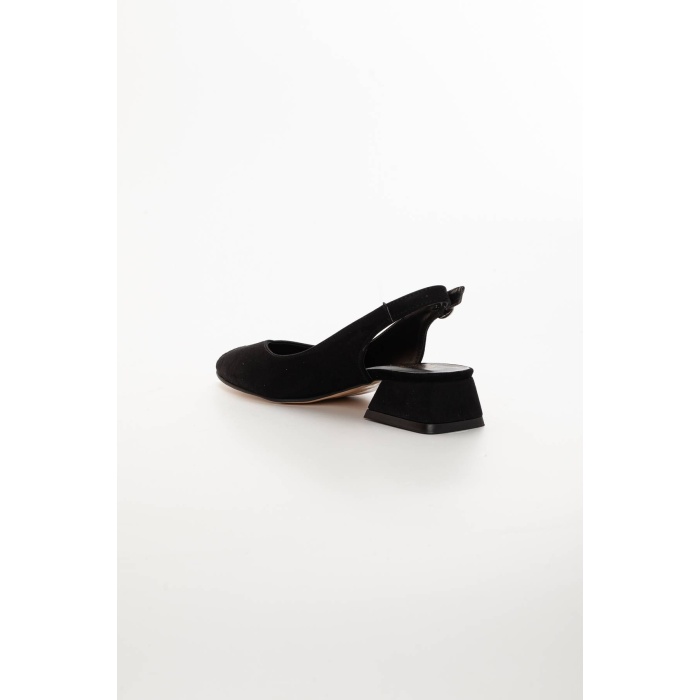 Kadın Kısa Topuklu Yazlık Siyah Süet  Ayakkabı