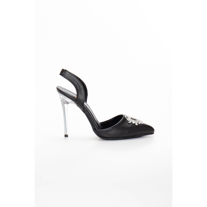 Kadın Şeffaf Tokalı ince yüksek topuklu ayakkabı Siyah cilt
