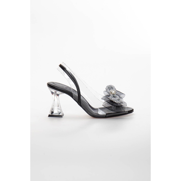 Kadın Şeffaf Özel Topuklu 8 cm Prenses Ayakkabısı SİYAH