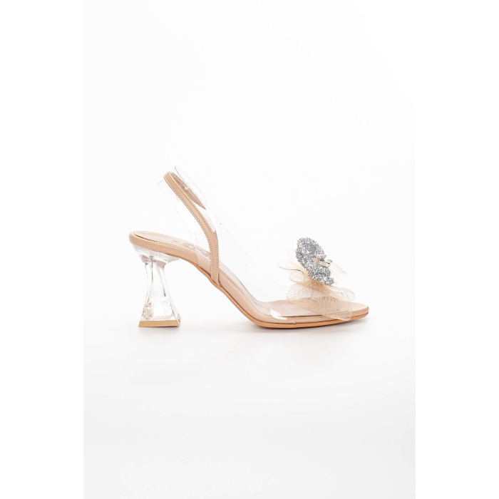 Kadın Şeffaf Özel Topuklu 8 cm Prenses Ayakkabısı TEN