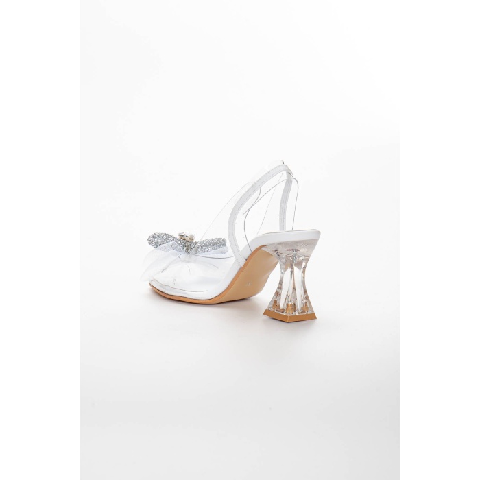 Kadın Şeffaf Özel Topuklu 8 cm Prenses Ayakkabısı BEYAZ