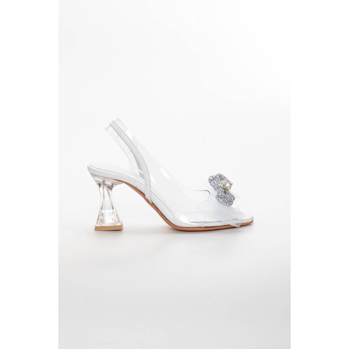 Kadın Şeffaf Özel Topuklu 8 cm Prenses Ayakkabısı BEYAZ