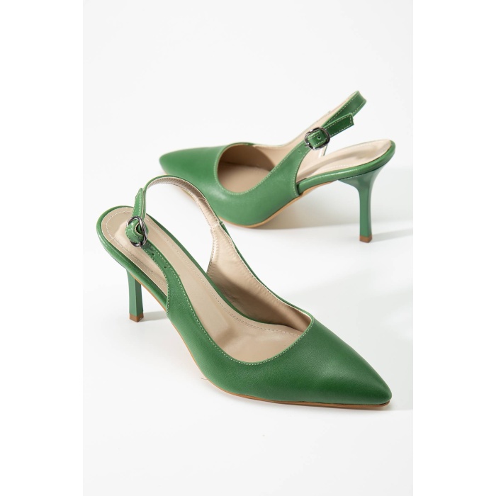 Kadın  İnce Yüksek Topuklu Yazlık A Kalite Ayakkabı Yeşil