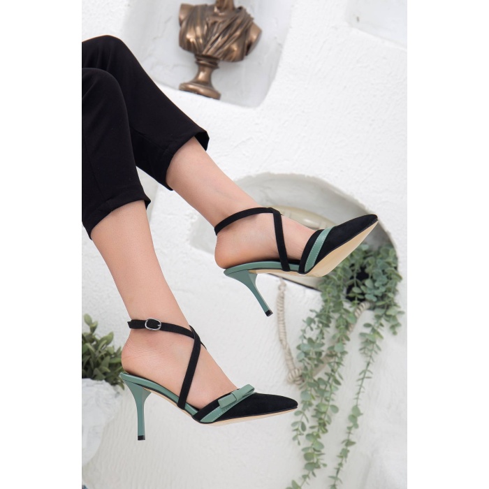 Kadın İnce 8.5 cm Topuklu Yazlık Tarz Ayakkabı Yeşil