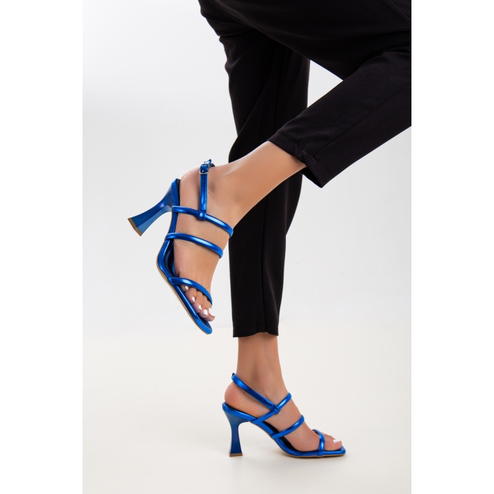 Kadın Bantlı Şık ve Sade Gece Ayakkabısı Neon Mavi