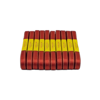 Saten Kurdele 1 cm Kenarı Simli Kırmızı 10x10 m