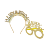 Happy Birthday Taç Gözlük Set Simli Altın GMS-3514A