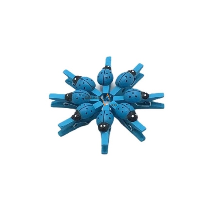 Ahşap Mini Mandal Uğur Böcekli Mavi 2.5 cm 100lü GMS-84