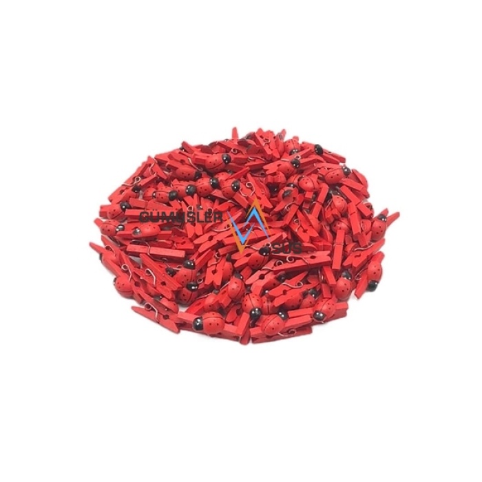 Ahşap Mini Mandal Uğur Böcekli Kırmızı 2.5 cm 100lü GMS-84