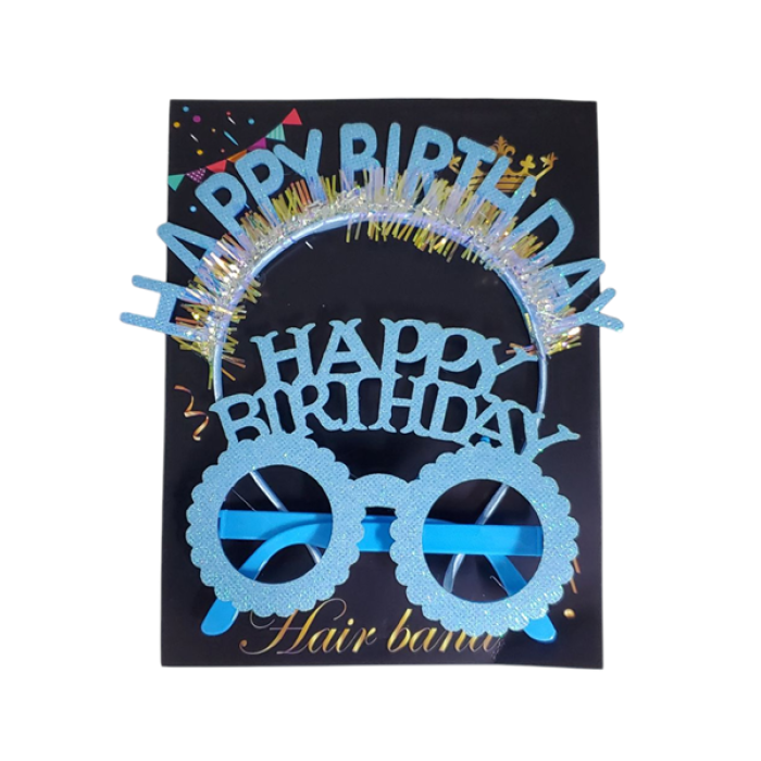 Happy Birthday Taç Gözlük Set Simli Mavi GMS-3514C