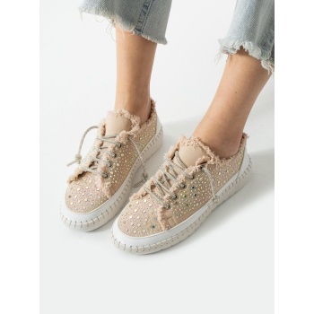 Vollex Kot Malzeme Damla Taşlı Kadın Şık Sneakers
