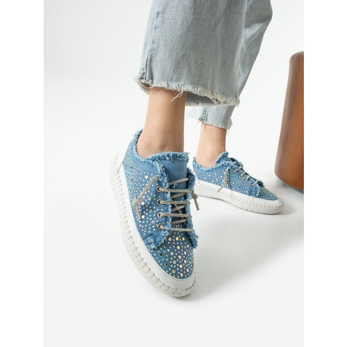 Vollex Kot Malzeme Damla Taşlı Kadın Şık Sneakers