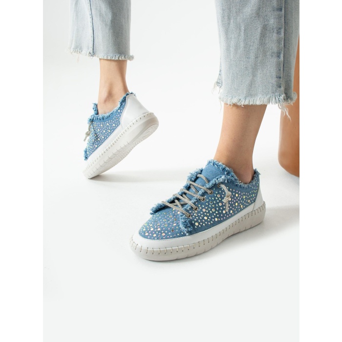 Vollex Kot Malzeme Damla Taşlı Kadın Şık Sneakers