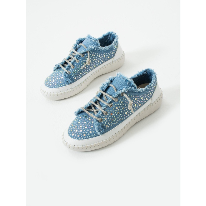 Vollex Kot Malzeme Damla Taşlı Kadın Şık Sneakers