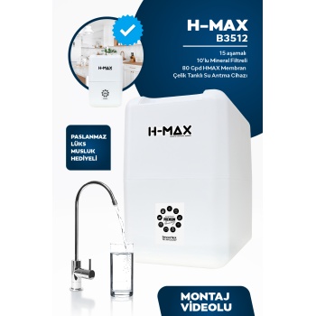 8 Litre Çelik Tanklı 15 Aşama Multi Mineralli 80 GPD Su Arıtma Cihazı HMAXB3512