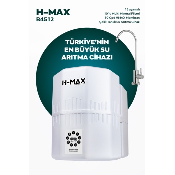 12 Litre Çelik Tanklı 15 Aşama Multi Mineralli 80 GPD Su Arıtma Cihazı HMAXB4512