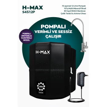 12 Litre Pompalı 15 Aşama Multi Mineralli 80 GPD Su Arıtma Cihazı HMAXS4512P