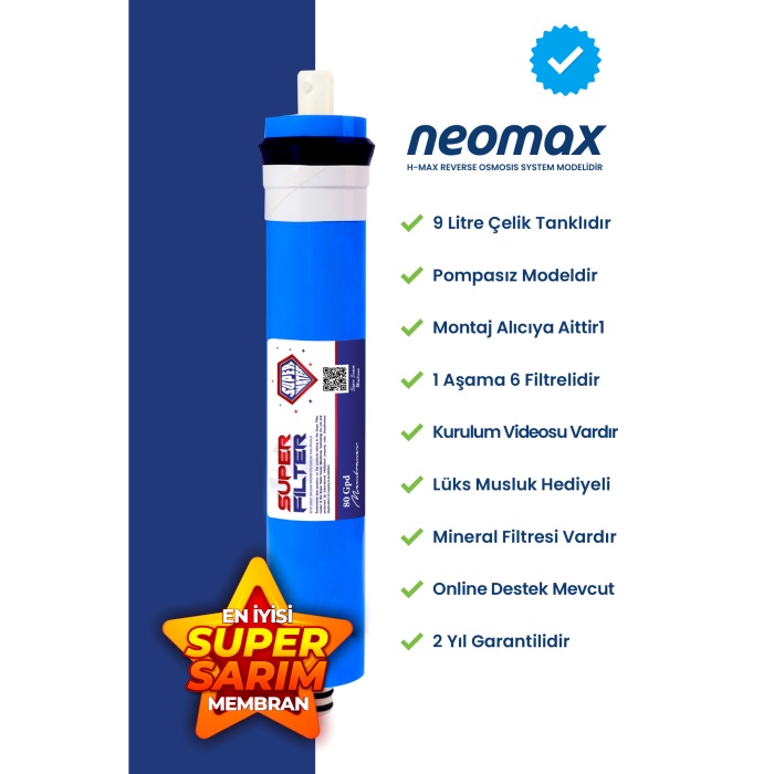 Neomax 11 Aşama Süper Membranlı 9 Litre Çelik Tanklı Mineralli Su Arıtma Cihazı - 0003