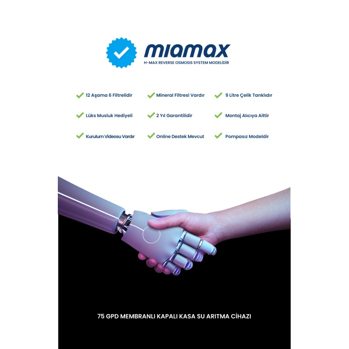 Miamax 12 Aşama Standart Membranlı 9 Litre Çelik Tanklı Mineralli Su Arıtma Cihazı - 0004