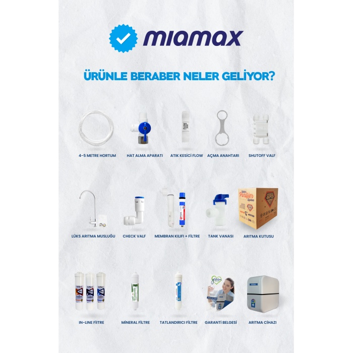 Miamax 12 Aşama LG Noaka Membranlı 9 Litre Çelik Tanklı Mineralli Su Arıtma Cihazı - 0005