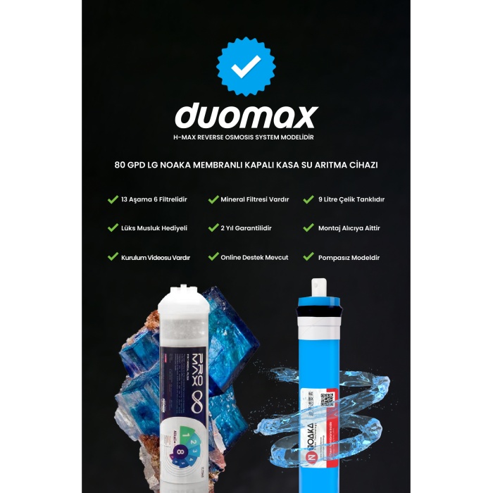 Duomax 13 Aşama LG Noaka Membranlı 9 Litre Çelik Tanklı Mineralli Su Arıtma Cihazı - 0008