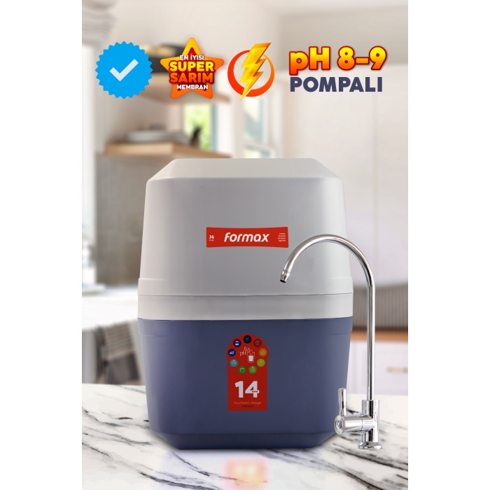 Formax 14 Aşama Pompalı Süper Membranlı 9 Litre Çelik Tanklı Mineral - Alkali Su Arıtma Cihazı - 0010